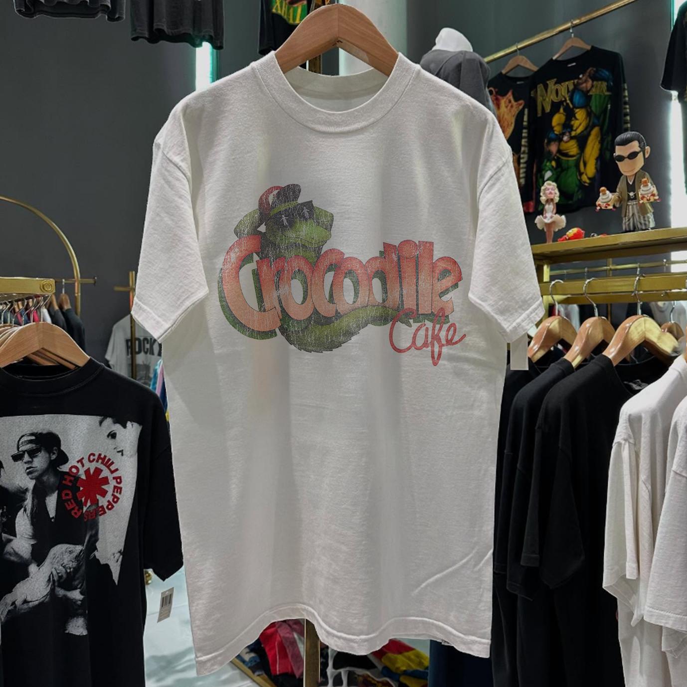 90S Crocodile Cafe Aged T-Shirt White M 2XL