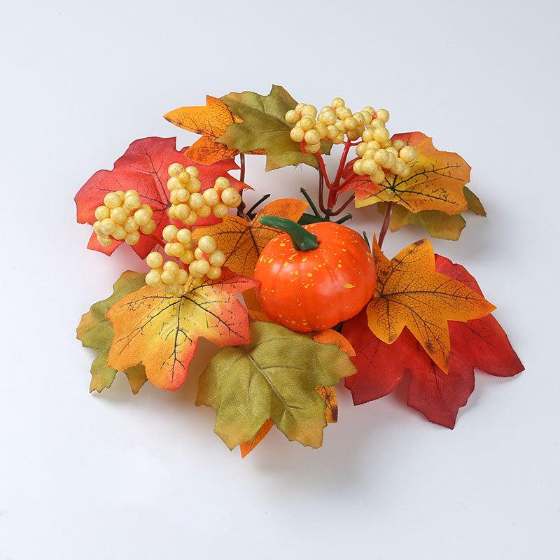 

Pumpkin Pinecone Candlestick High-Quality Maple Leaf Candle Holder Wreath Circle Decoration Exquisite Harvest Festival Wreath помаранчевий