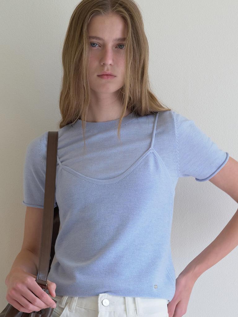 Elssibeui Bustier Overlay Knit Top_Skyblue