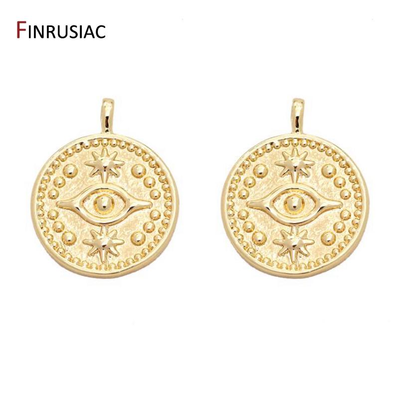 2020 new greek eye charms high quality copper metal gold plated round commemorative coin pendant charm for diy make jewelry