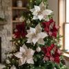 Velvet Fabric Artificial Poinsettia Flower Sequins Christmas Tree Magnolia  New Year Gift
