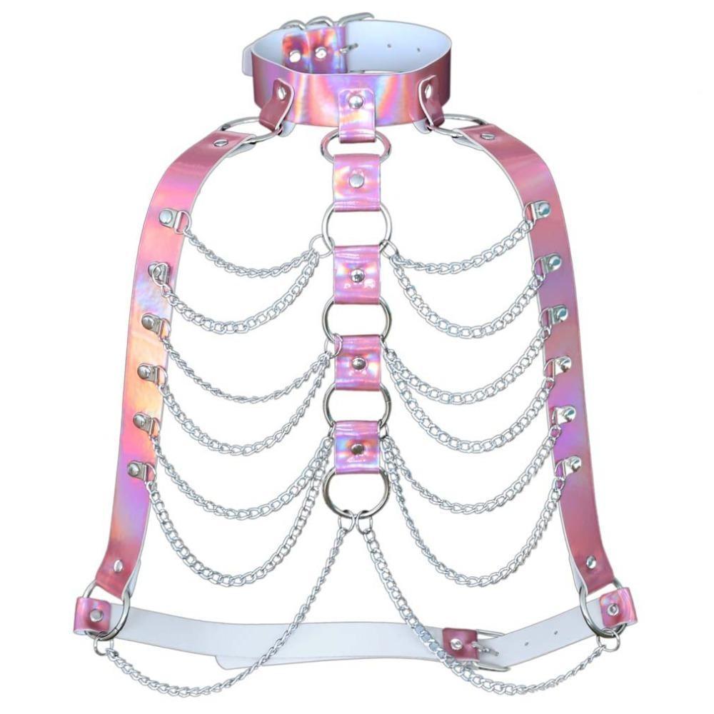 Holographic Chain Harness Women Body Fetish Clothing  Clothing