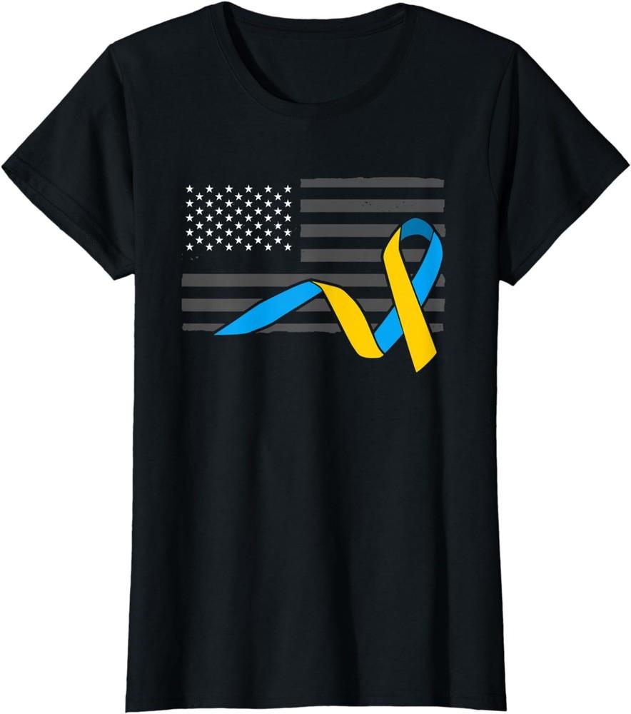 USA Flag Down Syndrome Awareness Month Down Syndrome Ladies  Crewneck T-Shirt Unisex T-Shirt XXL