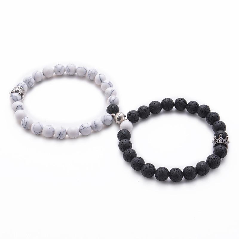 JYL TS Bracelet Magnetic Couple  Crown Design Attracts Devotion & Unity White turquoise volcanic циннвальдит коричневый