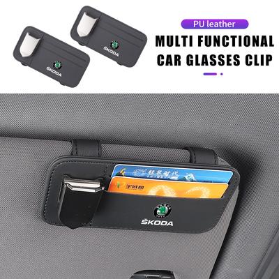 Car Visor Organizer Sunglass Holder Glasses Bag Card Clip Interior For Skoda Octavia Rapid Kodiaq Superb Derivative Karoq Fabia Xkzm13