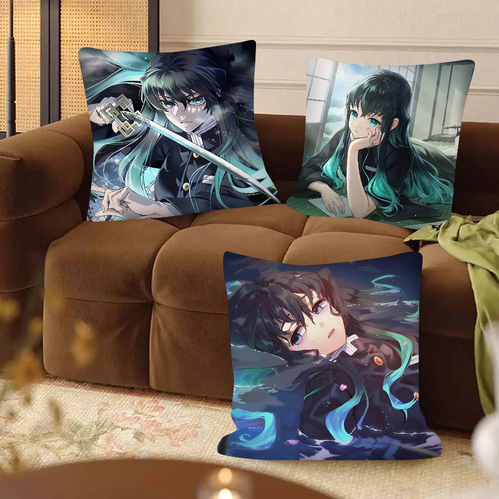 Anime Demon Slayer Muichiro Tokito Pillow Case Fashion Square Pillowcase Bedroom Sofa Room Ins Decoration Leisure