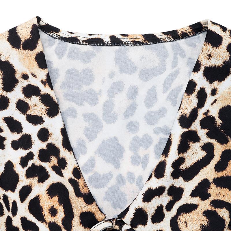 Women's Fashion Casual Spring Fall Leopard Print Long Sleeve V-Neck Blouses  Shirts