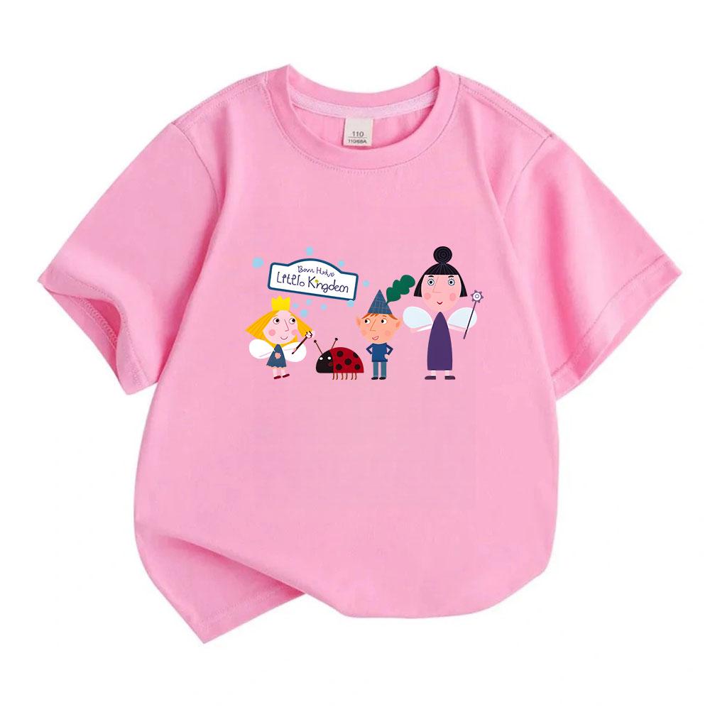 Kids Unisex 100% Cotton Crew Neck Short Sleeve T-Shirt, Cute Cartoon Fairy Dwarf Ladybug Printed Casual Soft Tee for Boys and Girls Daily Wear