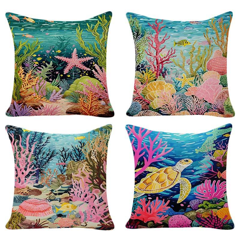 Home Tropical Rainforest Ocean Underwater World Super Soft Velvet Printed Pillow Cover Sofa Cushion Car Lumbar Pillow Home