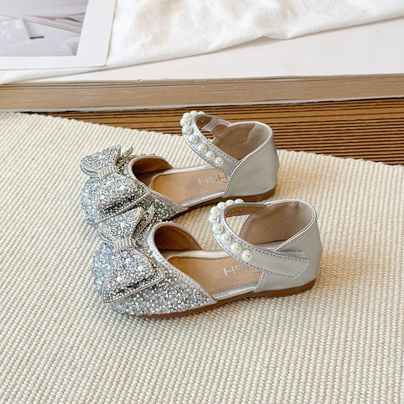 Girls Princess Sandals Spring Summer Closed Toe Soft Sole Crystal Butterfly Bow Rhinestones Comfortable