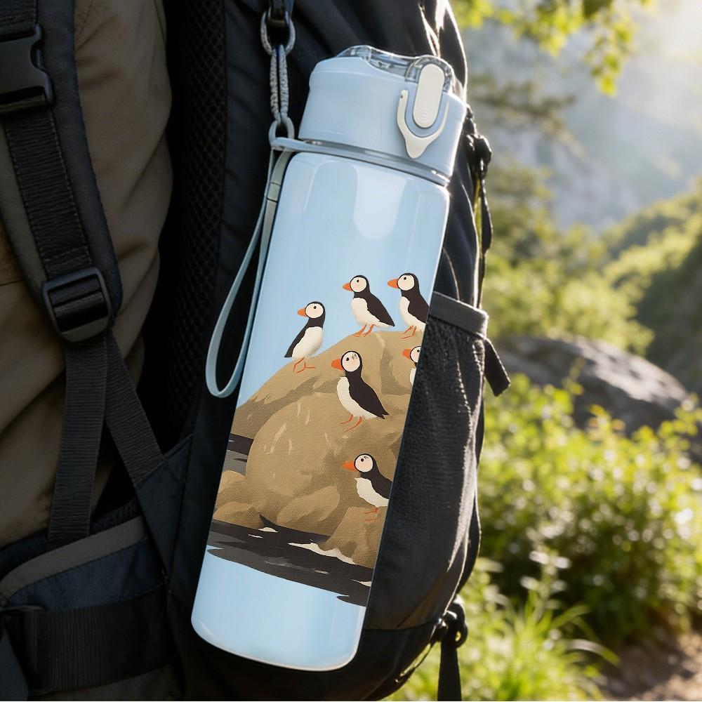 1PC Seal Colony Rock Coast Group 750ml Color Plastic Sports Water Bottle Leakproof Flip Straw Lid Suitable for Sports Office Home Use