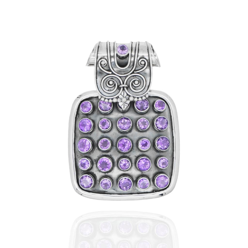 Natural Amethyst Pendant: Oxidized Sterling Silver Antique Jewelry