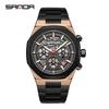 Sanda Men's Skeleton Steel Band Wristwatch with Six-Hand Calendar - Stylish & Waterproof