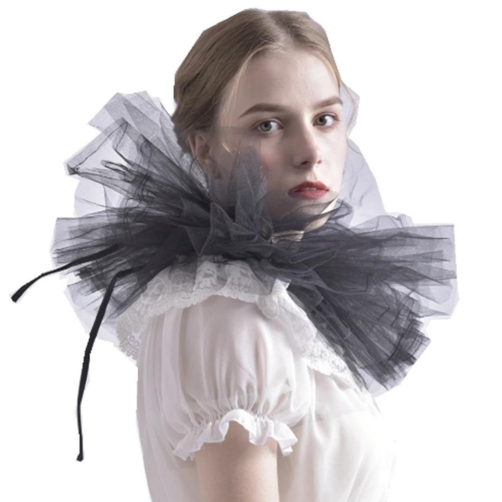 Women Vintage Mesh Neck Ruff Detachable Tulle Ruffle Collar for Renaissance Victorian Halloween Cosplay Costume Collar