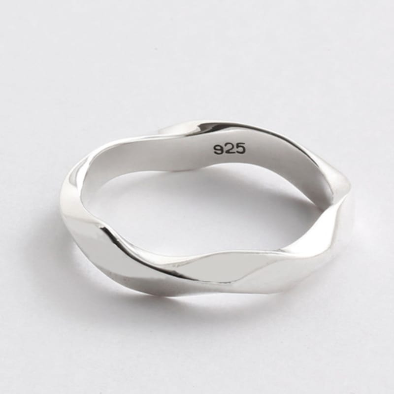 SHOVEOFF Silver 92.5 Twisted Wave Silver Ring Daily Point Couple Friendship Ring SVR-605