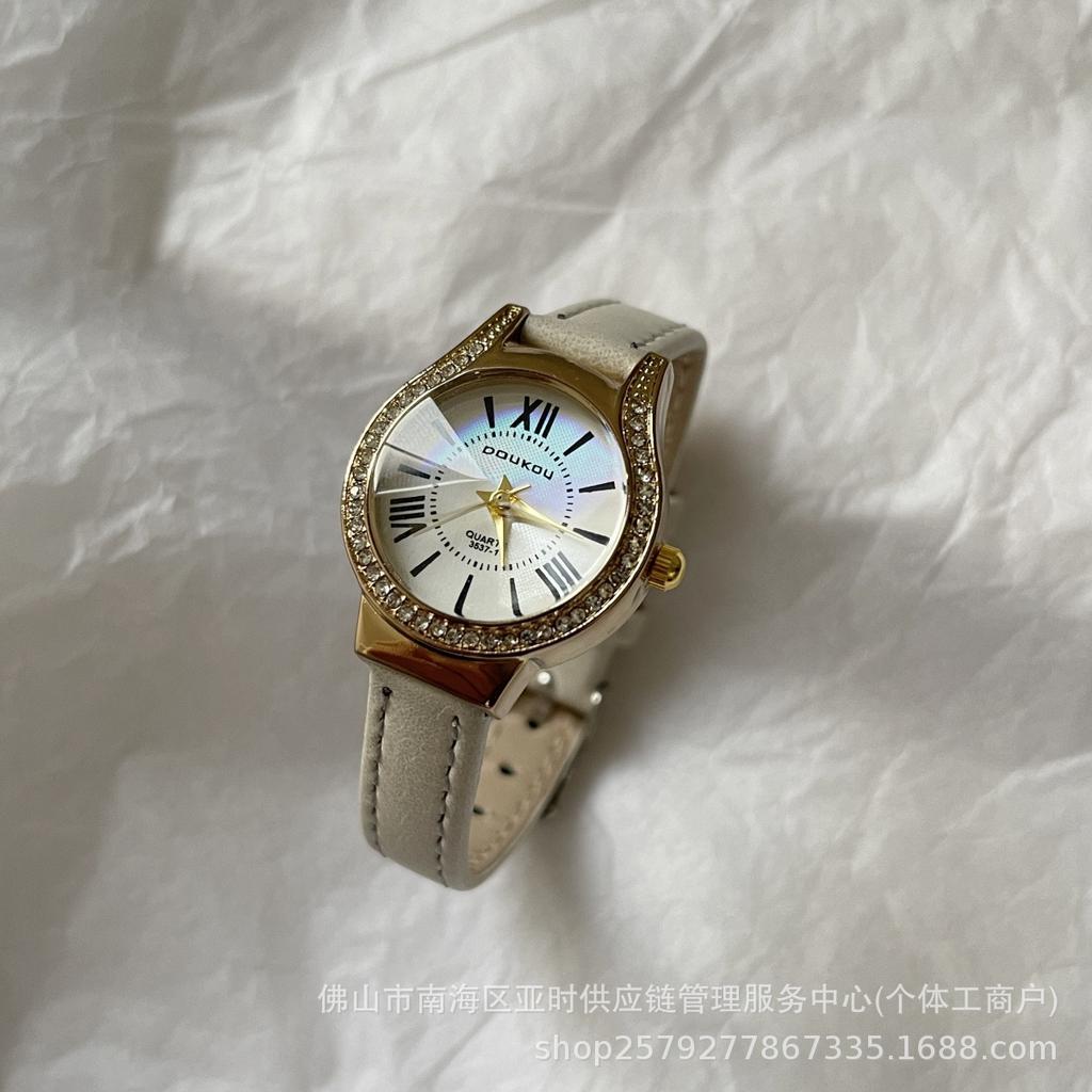 Cardamom Niche Color Fritillary Watch Female Style Student Simple Temperament Drill Surface Round Small Dial