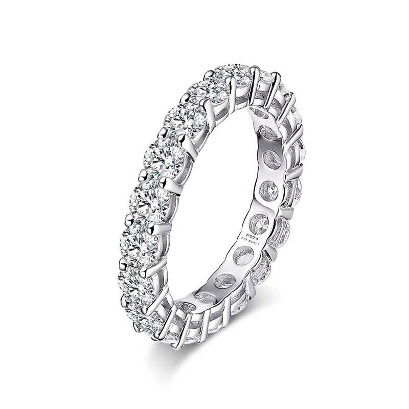 FEOBUR 2/3/4/5mm Full Moissanite Eternity Rings S925 Silver Plated 18k White Gold Diamond Wedding Band for Women Men Jewelry