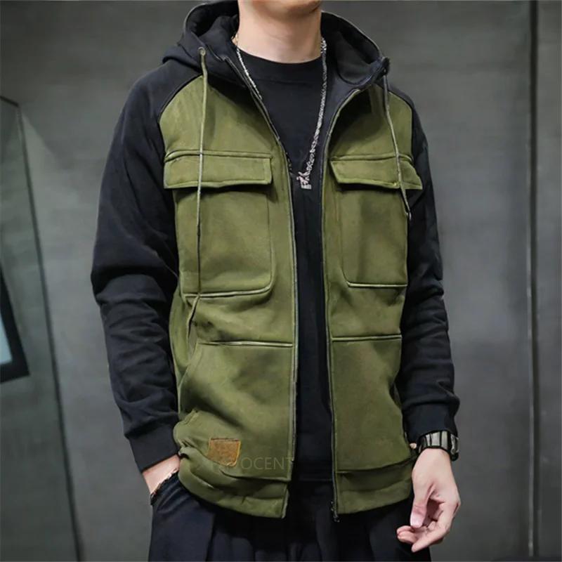 Men's Long Sleeve Hooded Sweatshirt Jackets Casual Thick Hoodies Men Fashion Vintage Hooded Hoodie Outerwear