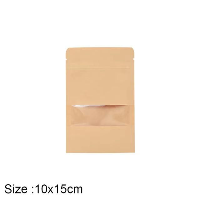 

10 шт. крафт-бумага пакеты с застежкой-молнией и окошком еда закуски чай самозапечатывающийся мешок для хранения свадьба дом конфеты подарки упаковочный мешок 10*15cm