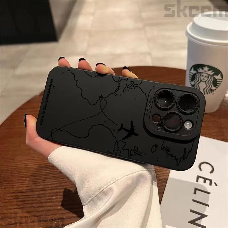 Travel-nspired Airplane Route Desian Phone Case For iPhone 16 15 14 13 12 11 Pro Max Mini 7 8 Plus X XR XS Soft Silicone Cover