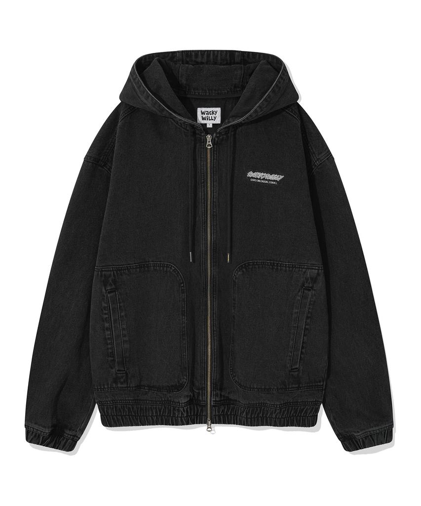 Wacky Willy Denim Hooded Zip-Up Jumper Black