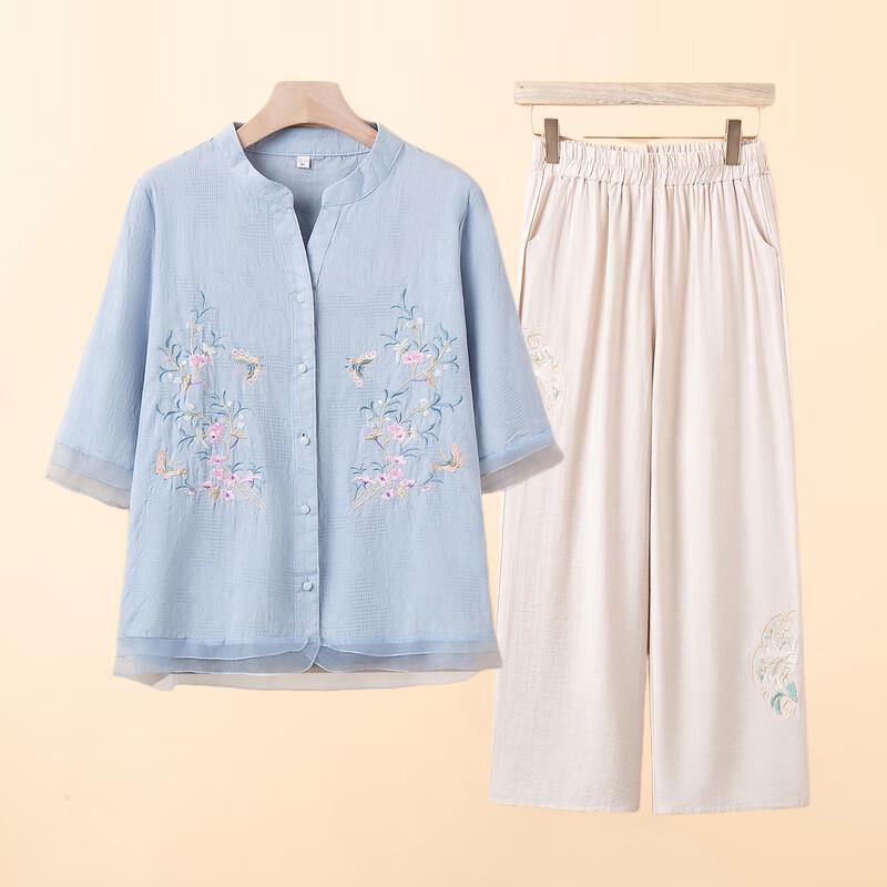 Elegant Embroidered Floral Summer Set for Mature Women