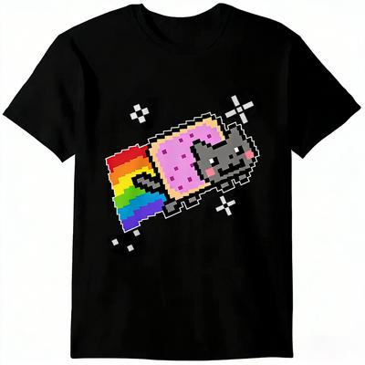 2026 Nyan Cat Grafikdruck Sommer Luxusmarke Baumwolle Unisex und Damen T-Shirts Kurzarm Street Fashion Trend Kleidung