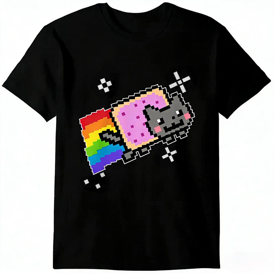 Nyan Cat Grafický Tisk Letní Luxusní Značka Bavlna Pánská a Dámská Trička Krátký Rukáv Street Fashion Trend Oblečení