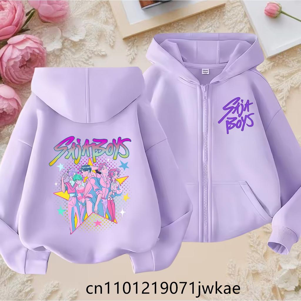 2025 New Purple Jacket Boys' and Girls' Sportswear Children's Top Hoodie KPop Devil Hunter Zipper Hoodie