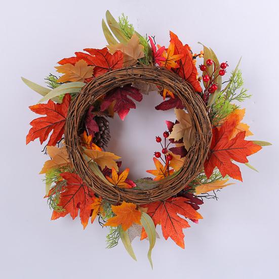 Artificial Fall Wreath 18 Inch Autumn Front Door Wreath with Sunflower Pumpkin Berries Pine Cones for Wall Window Thanksgiving Harvest Decor