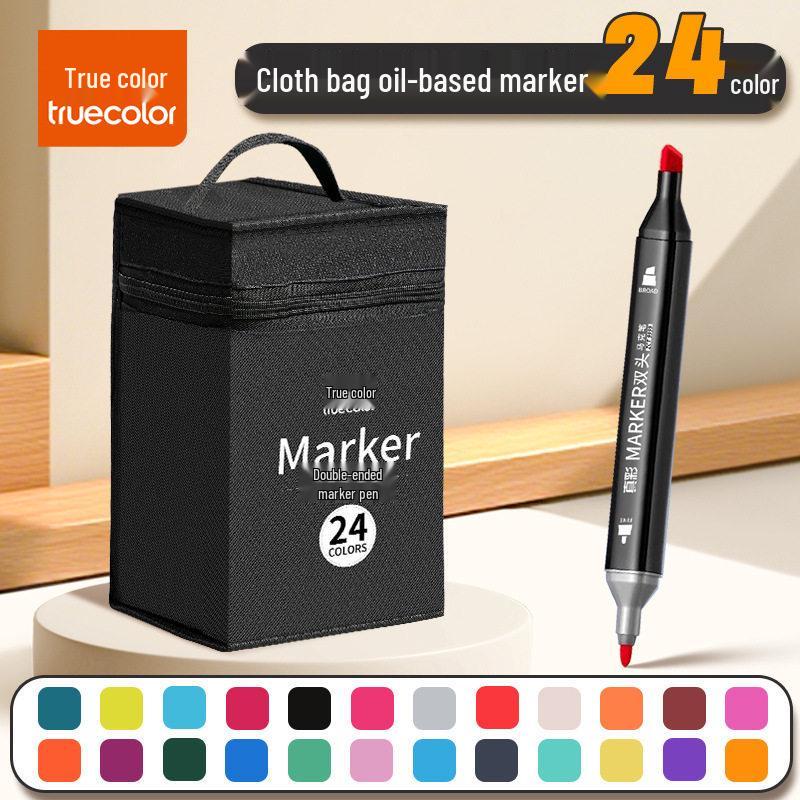 Dual Tip True Color Oil-Based Markers: 48 Vibrant Colors for Elementary Students' Art, Anime Design, and Graffiti.