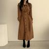 Korean Chic Corduroy Dress: French Retro, Lapel, Single-breasted, Tie Waist, Long, Solid Color - Perfect for Autumn & Winter
