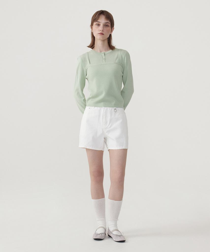 COVERNAT WOMAN Layered Round Neck Knit Light Green