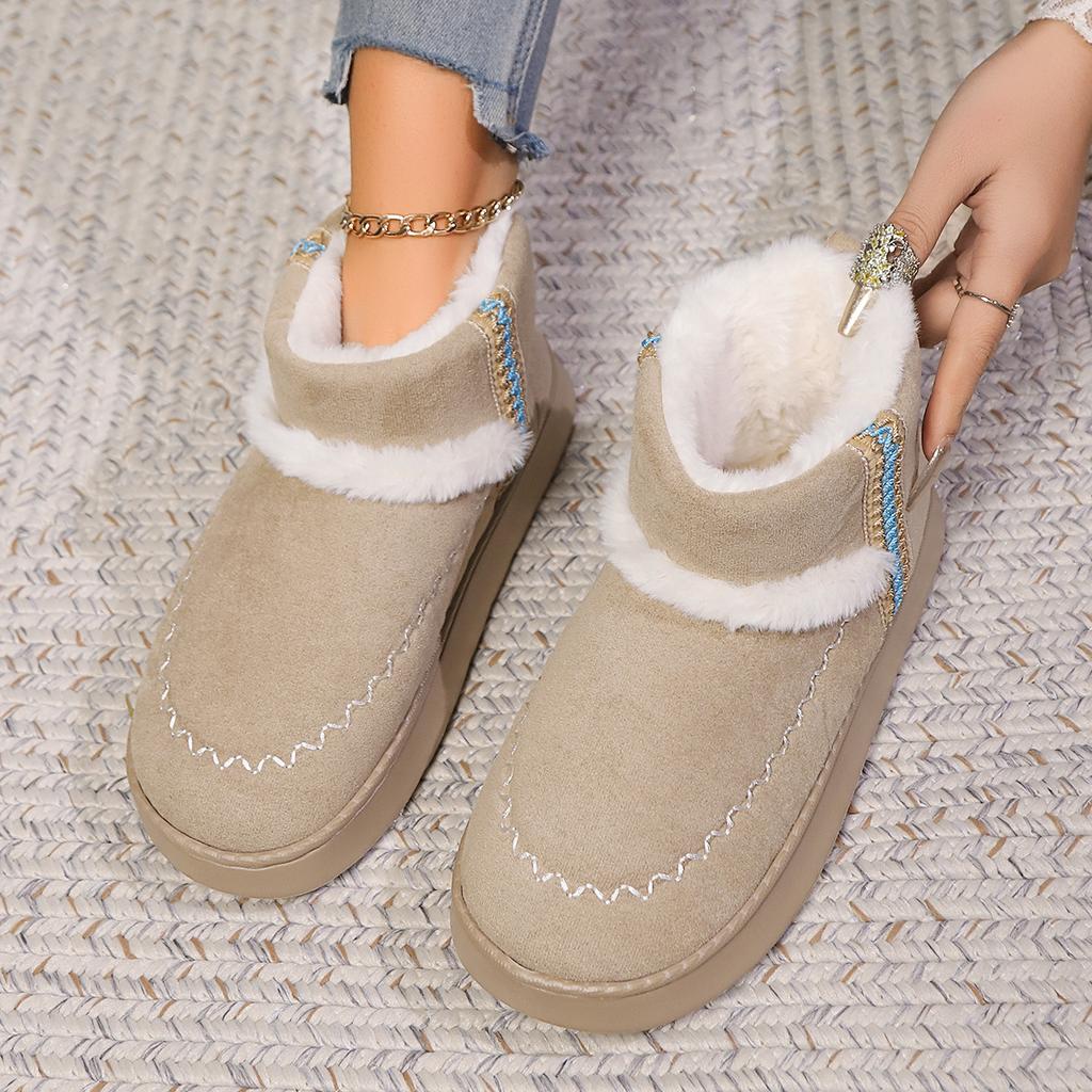 Lace-Trimmed Ethnic-Style Fashion Snow Boots for Women Half-Slip-On Design for Fall/Winter Indoor & Outdoor Use Plus Size Cotton Boots