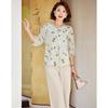 Pasite Women's Summer Floral Print 7-Sleeve Blouse & Pants Set