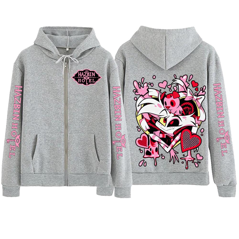 Hazbin Hotel Angel Dust Zipper Hoodie Man Woman Harajuku Pullover Tops Long Sleeve Streetwear Sweatshirt