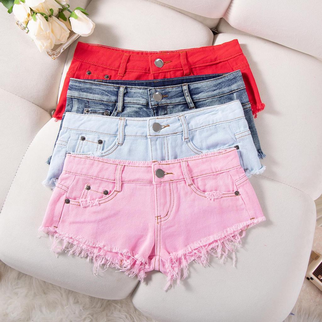 2024 New Summer European & American Low-Waist Ripped Women's Denim Shorts