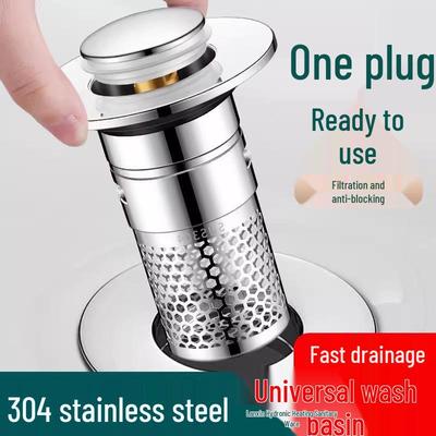Push-Type Sink Leak Stopper: Universal Bounce Core Drainer & Deodorant Filter for Washbasins