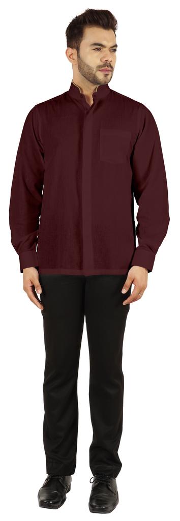 BestMan Pevná pánská košile s dlouhým rukávem pro přední čínský límec s dvojitým knoflíkem