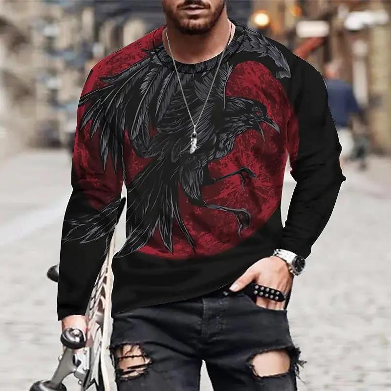 Men Spring Autumn Animal T Shirts Round Neck Long Sleeves Top Men's Sport Wear Plus Size Vintage 3d Print T Shirt