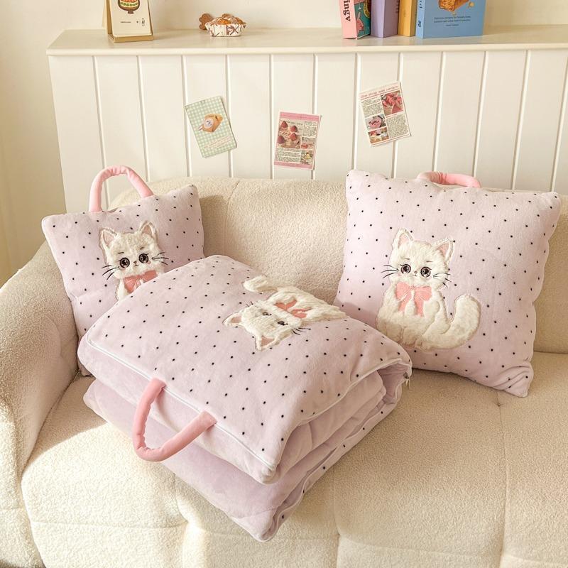 Cute Soft Flannel 2-in-1 Pillow Blanket Thickened Foldable Multi-Function Nap Blanket Comforter Car Pillow Girls Birthday Gift
