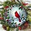 1PC Cardinal and Holly Berry Round Wreath Wall Art Decor Hanging Iron Metal Painting for Christmas Gift Home Garden Porch Bar Cafe Office