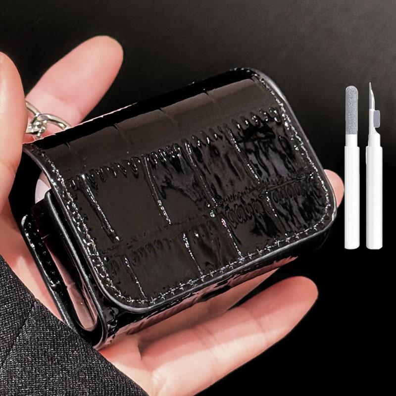 

Stylish Simple Crocodile Print Headphone Cover for Apple Airpods 1/2 Pro Pro2 3 4 Personalized Leather Headphone Protective Case For Airpods 4 чёрный