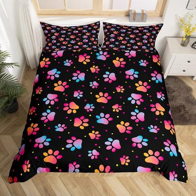 Colorful Dog Paw Three-Piece Quilt Cover 3D Digital Printing Bedding Cover Pet Animal Bed Cover