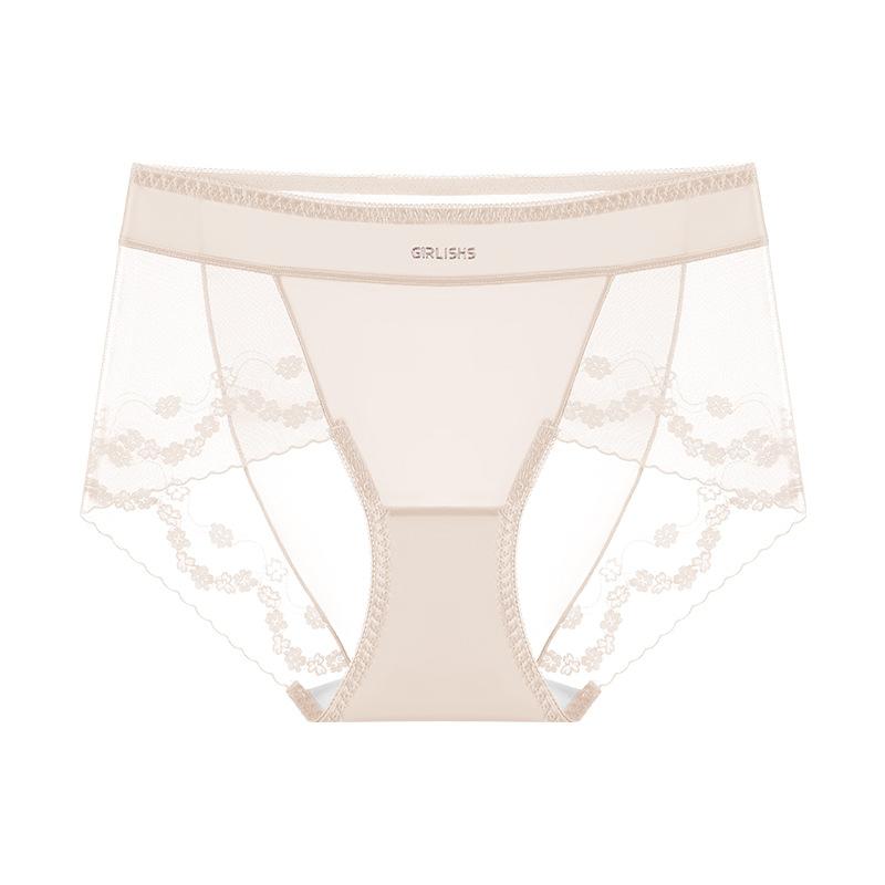 Plus Size Women Feel Lace Satin Pure Antibacterial Crotch High Waist Triangle Briefs