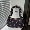 Sweet Flower Pleated Underarm Bag Bowknot Floral Shoulder Bag Simple Nylon Handbag  Gifts