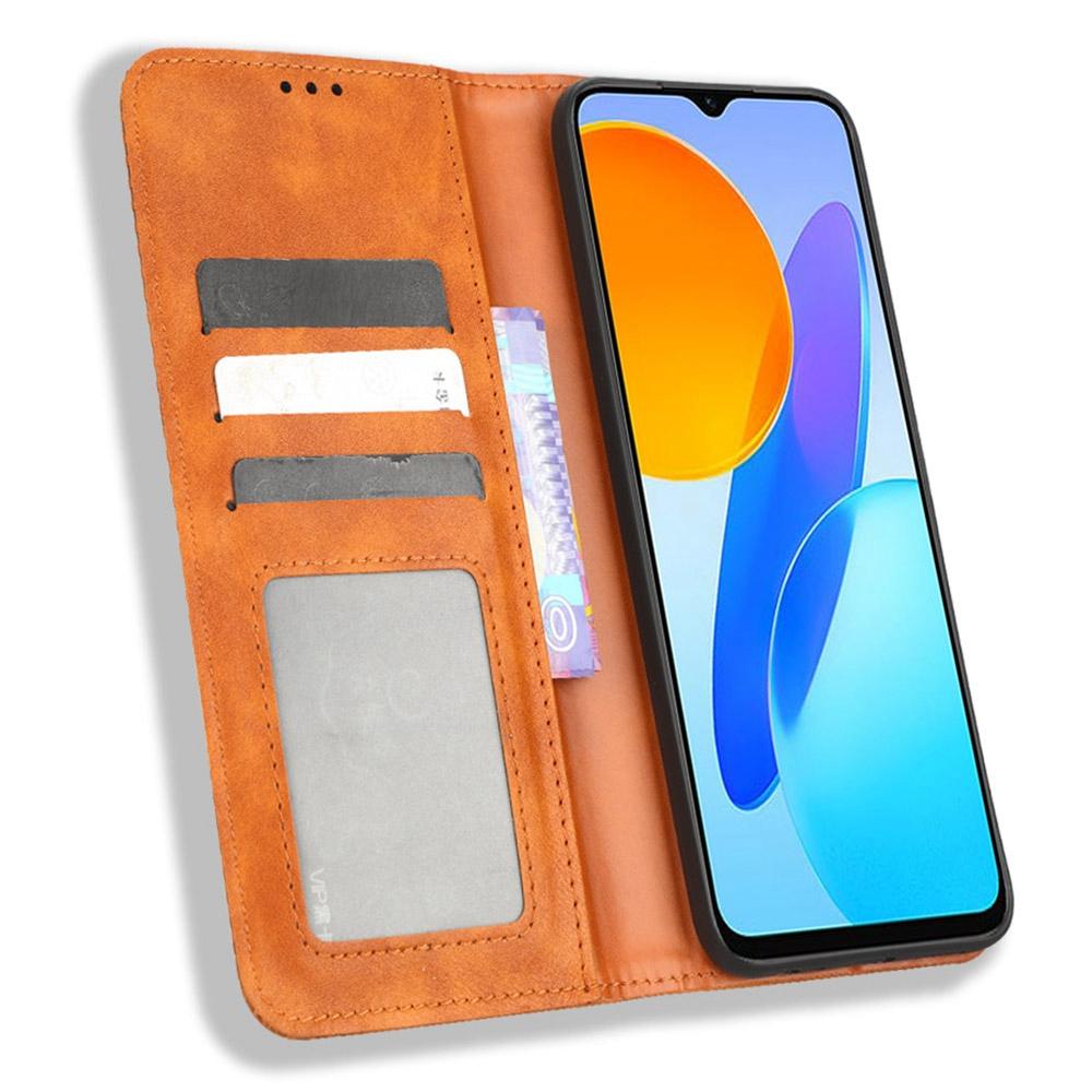 

Cell Phone Cover For Honor 70 Lite 5G/X6 4G/Honor Play6C/X8 5G Magnetic Auto Closing Wallet Case Retro Imprint Pattern Phone Shell with Stand Brown