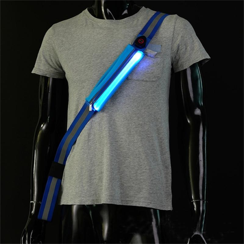 Wiederaufladbarer USB LED Reflektierender Gürtel Schärpe Verstellbare Länge Laufgürtel