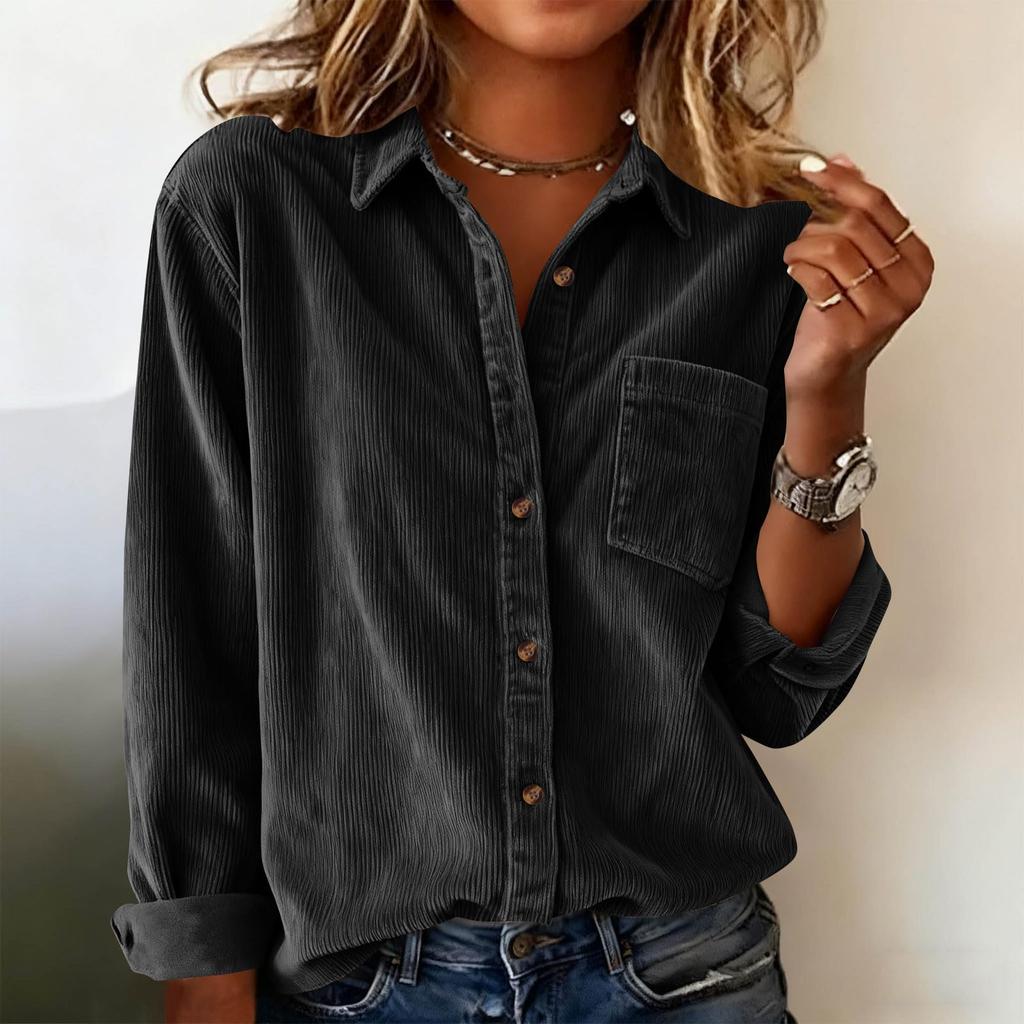 Women's Fashionable Oversized Collar Long-Sleeve Corduroy Casual Thick Shirt Jacket