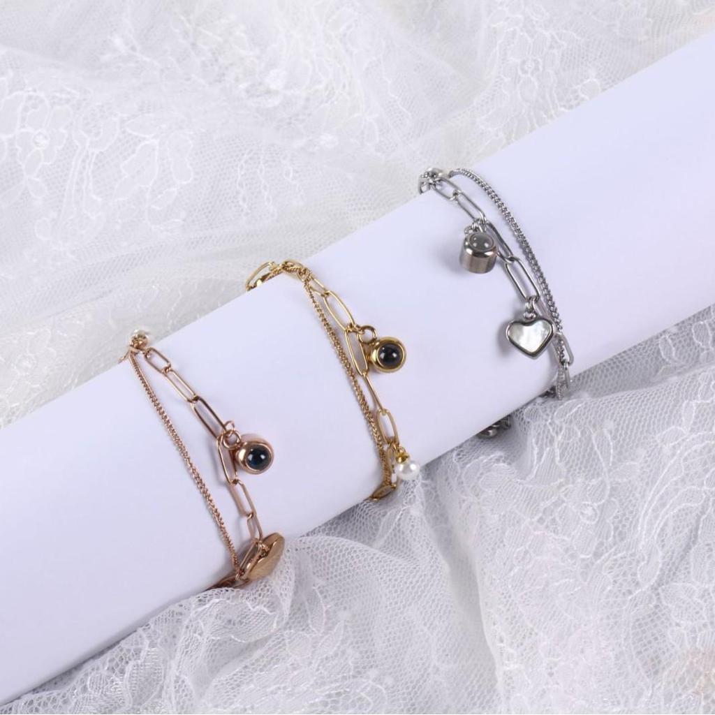 European-American Fashion Double-Layer Heart Bracelet for Women, Titanium Steel, Versatile & Colorfast